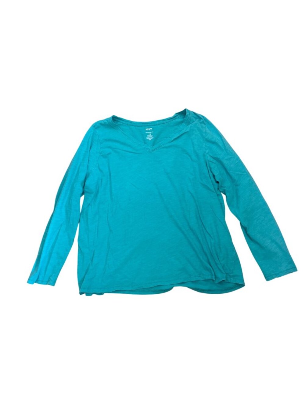 Sonoma Womens Plus 1X Everyday Tee Top Long-Sleeve Turquoise 100% Cotton V-Neck